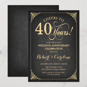 Convites 40º Aniversário de Casamento - Quadro Negro Dourad