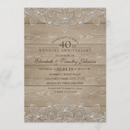 Convites 40º Aniversário de Casamento Rustic Wood Vintage L