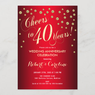 Convites 40º Aniversário de Casamento - Vermelho & Dourado