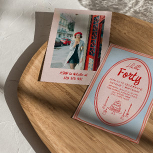 Convites 40º aniversário de foto Quirky desenhada à mão ros