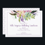 Convites 40º aniversário de sucesso da flor de boho surpres<br><div class="desc">Este convite floral de aquarela é perfeito para a sua celebração especial. Este design apresenta um fundo branco, acentuado com um arranjo floral e suculento com tipografia personalizada. O verso apresenta um padrão de triângulo divertido. Você pode remover o padrão se desejar. Adicione as informações da sua parte para completar...</div>