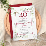 Convites 40º aniversário do casamento Ruby Greenery<br><div class="desc">Apresentando delicado verde-jardim de aquarela,  este convite de aniversário chic pode ser personalizado com sua informação especial de comemoração de 40 anos,  com um fundo vermelho rubi no sentido inverso. Projetado por Thisnotme©</div>