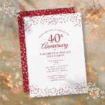 Convites 40º aniversário do casamento Ruby Hearts Confetti<br><div class="desc">Com delicado rubi,  coração de amor,  confete. Personalize com suas informações especiais de 40 anos de aniversário de rubi em carta chic. Projetado por Thisnotme©</div>