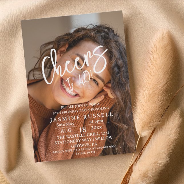 Convites 40º aniversário moderno de fotos para mulheres (Criador carregado)