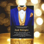 Convites 40º Aniversário Real Azul e Dourado de Tuxedo<br><div class="desc">Comemore em estilo com este Convite de Aniversário Real Azul e Dourado Tuxedo, exuando elegância e sofisticação. O fundo preto elegante e os sotaques dourados que brilham dão o tom para um caso luxuoso, perfeito para uma celebração de marco. Com seu refinado design, inspirado em tuxedo, esse convite capta a...</div>
