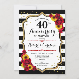 Convites 40º Aniversário - Rosas Vermelhas Girassóis