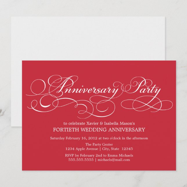 Convites 40º Aniversário | Vermelho (Frente/Verso)