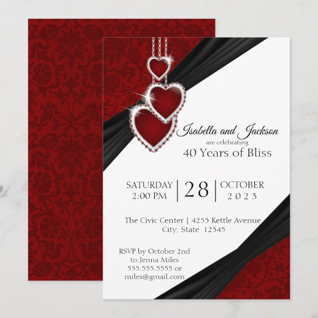 Convites 40º Design de Aniversário Ruby (Frente/Verso)