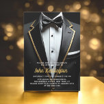 Convites 40º Evento de aniversário de Tuxedo preto e Dourad<br><div class="desc">Comemore em estilo com este Convite de Aniversário de Tuxedo, Preto e Dourado, exuando elegância e sofisticação. O fundo preto elegante e os sotaques dourados que brilham dão o tom para um caso luxuoso, perfeito para uma celebração de marco. Com seu refinado design, inspirado em tuxedo, esse convite capta a...</div>