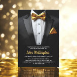Convites 40º Evento de aniversário de Tuxedo preto e Dourad<br><div class="desc">Comemore em estilo com este Convite de Aniversário de Tuxedo, Preto e Dourado, exuando elegância e sofisticação. O fundo preto elegante e os sotaques dourados que brilham dão o tom para um caso luxuoso, perfeito para uma celebração de marco. Com seu refinado design, inspirado em tuxedo, esse convite capta a...</div>