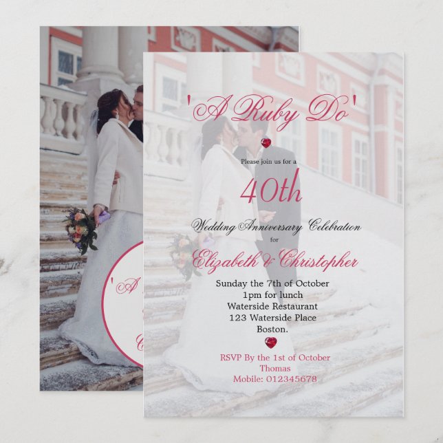 Convites 40º Foto de Aniversário de Casamento Elegante Um R (Frente/Verso)