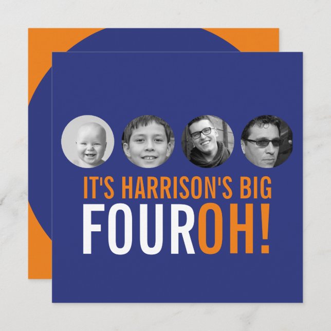 Convites 40º FOUROH! Foto de aniversário (Frente/Verso)