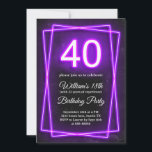 Convites 40º Funny Quarty Neon Lights Retro Black Birthday<br><div class="desc">40º Engraçado Quarenta Luzes de Neon Retro Black Aniversário</div>