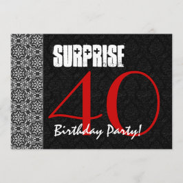 Convites 40º Padrão Branco Vermelho de Aniversário Surpresa