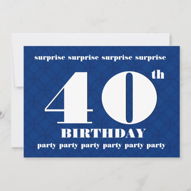 Convites 40º SURPREE Modern Blue and White Birthday W079 (Frente)
