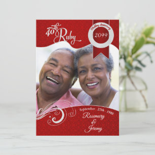 Convites 40º Vibrante Damasco Vermelho Rubi Personalizado c