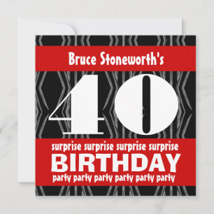 Convites 40.a Festa de aniversário Surpresa Vermelha Preta