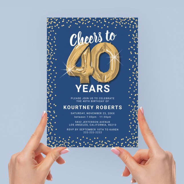 Convites 40 Anos de Idade Azul Ouro (Criador carregado)