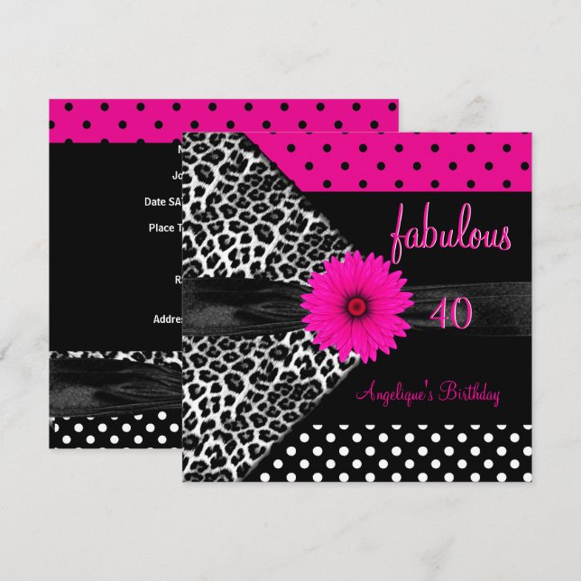 Convites 40 anos fabulosos de aniversário Zebra Manchas Bol (Frente/Verso)