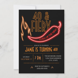 Convites 40 e Ardente, Aniversário de 40 anos Neon
