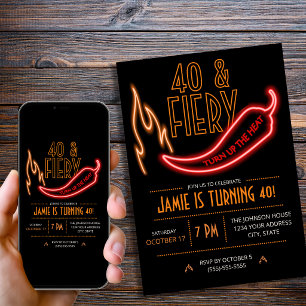Convites 40 e Ardente, Aniversário de 40 anos Neon