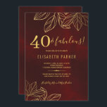 Convites 40 e fabulosa aniversário de 40 anos de ouro verme<br><div class="desc">A elegante vintage de luxo inspirou um modelo convite de festas aniversário de 40 anos com folhas folhagem em um fundo vermelho arrojado profundo de antiguidade em apuros. — O convite é adequado para todas as estações festas de aniversário de marcos clássicos - 30, 40, 50, 60, 70, 80, 90,...</div>