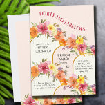 Convites 40 e Fabulosa Arca Dourada Floral aniversário de 4<br><div class="desc">aniversário de 40 anos convite de festas para mulheres. O design chama-se "Quarenta e Fabuloso" e o modelo é configurado para que você adicione seu texto de convite personalizado. Este bonito design floral tem modernos arcos de ouro e glândulas de flores e folhagem em pêssegos e frutas de natas de...</div>