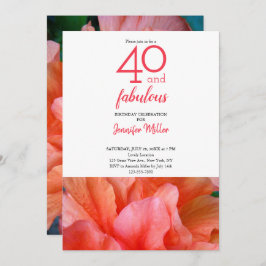 Convites 40 e Fabulosa Foto de Flor Cor-de-Rosa Laranja Lar