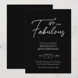Convites 40 e Fabuloso 40º aniversário preto e branco
