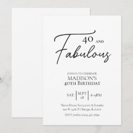 Convites 40 e Fabuloso 40º aniversário preto e branco