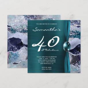 Convites 40 e Fabuloso Aniversário Azul Teal Ágata Oceano