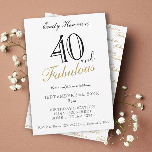 Convites 40 e Fabuloso Aniversário com Letra Elegante