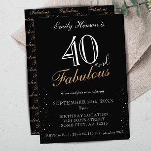 Convites 40 e Fabuloso Aniversário com Letra Elegante Preta