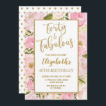 Convites 40 e Fabuloso aniversário de 40 anos Floral Dourad<br><div class="desc">Convite para aniversário de 40 anos Floral de Boho e Blush DouradoApresentando lindas peônias de aquarela e borrifadas de ouro confetti</div>