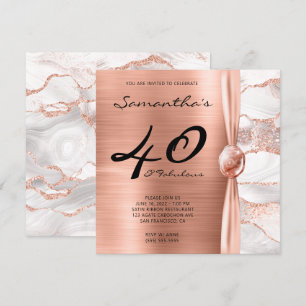 Convites 40 e Fabuloso Aniversário em Rosa Dourado e Ágata
