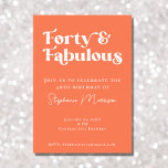 Convites 40 e Fabuloso Apricot Bold Typoografia Aniversário<br><div class="desc">Prepare-se para comemorar em estilo com nosso Convite de festas '40 e Fabuloso'! 🎉 🎂 Concebido com tipografia ousada, este convite é tão único, moderno e moderno como tu és. A cor laranja do damasco brilhante adiciona um pop de cor ao seu dia especial, fazer um convite para se lembrar....</div>