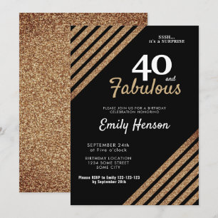 Convites 40 e Fabuloso Elegante Brilho Dourado Aniversário 