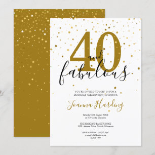 Convites 40 e Fabuloso Elegante Dourado e Preto Aniversário