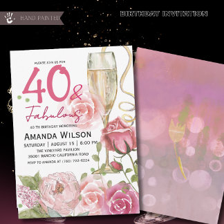 Convites 40 e Fabuloso Floral Champanhe Aniversário