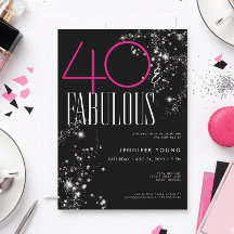 40 e Fabulosos Preto Rosa Glam Brilho Aniversário