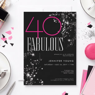 Convites 40 e Fabulosos Preto Rosa Glam Brilho Aniversário