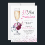Convites 40 E Festa de aniversário Fabulosa<br><div class="desc">Uma na moda moderna 40 e fabulosa festa de aniversário com um vidro de champanhe floral,  um borrão de brilho e uma tipografia rosa e preta da caligrafia.</div>