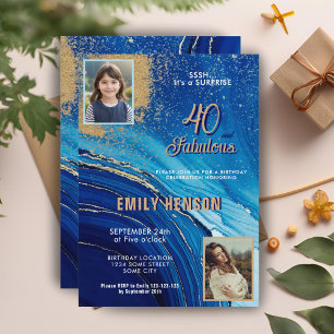 Convites 40 e Maravilhoso Brilho de Mármore 2 Aniversário F