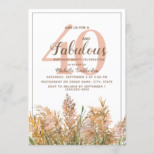 Convites 40 Fabulosas Pampas em Branco Aniversário