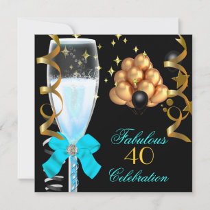 Convites 40 & Fabuloso Champanhe de Aniversário Azul Teal D