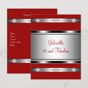 Convites 40 & Fabuloso Vermelho com Corte de Joia Prateada 