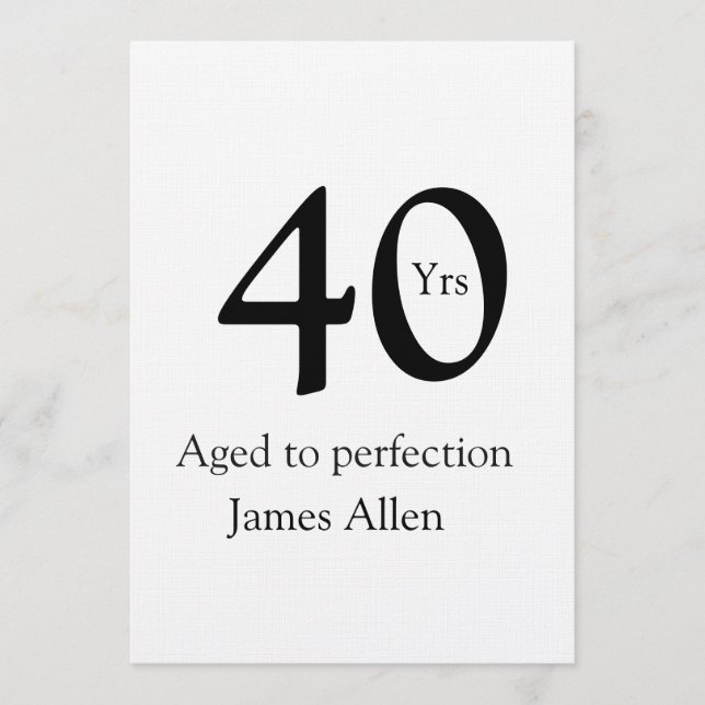 Convites 40 years aged to perfection birthday name simple  (Frente)