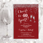 Convites 40th Anniversary - Cheers to 40 Years Silver Red<br><div class="desc">Ruby red 40th wedding anniversary invitation. Cheers to 40 Years! Elegant design in red and silver. Features champagne glasses, script font and confetti. Perfect for a stylish celebration of 40 years of marriage. Printed Zazzle invitations or instant download digital template. Can be customized to show any year! Personalize with your...</div>