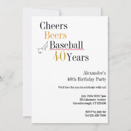 Convites 40th Birthday Baseball Cheers Beers 40 Years Party