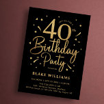 Convites 40th Birthday Black Gold<br><div class="desc">40th birthday party invitation in black and gold. Trendy modern design,  perfect for a stylish men's or women's bday celebration. Features script font and confetti. Customize with your own details. Printed Zazzle invitations or instant download digital printable template.</div>
